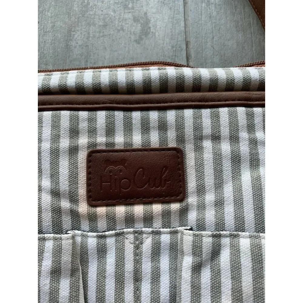 HIP CUB Gray & White Striped Messenger Style Diaper Bag + Matching Changing Pad